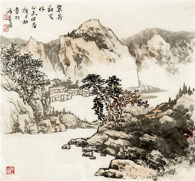 <p>　　翠岭秋天外</p>